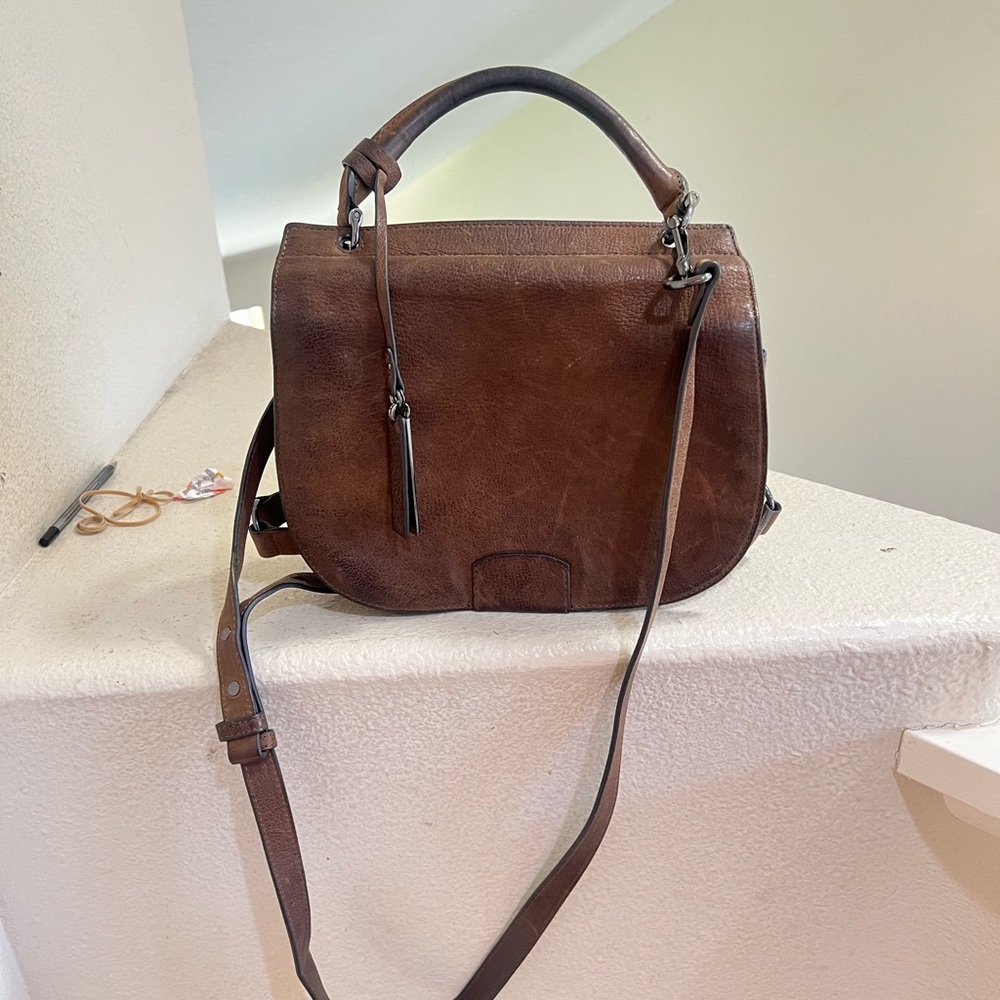 Vince Camuto super distress suede crossbody top handle bag boho hippie western